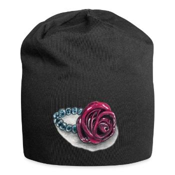 Cœur de rose avec des perles - Bonnet en jersey - noir - Devant