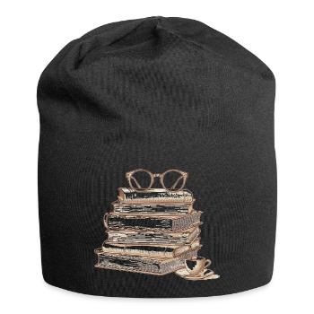 Stack of books with glasses - Jersey Beanie - black - Front