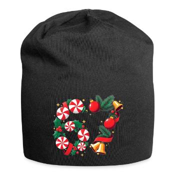 67 Candy Peppermint Christmas Wreath six seven - Jersey Beanie - black - Front