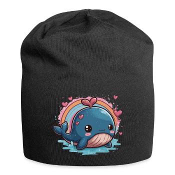 Kawaii Herzwal mit Regenbogen - Jersey-Beanie - Schwarz - Vorne