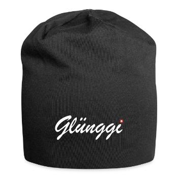 Glünggi | Schweiz, Schweizerdeutsch, Dialekt - Jersey-Beanie - Schwarz - Vorne