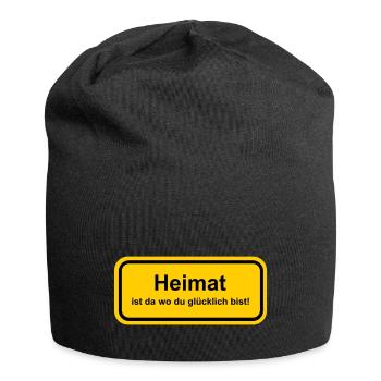 Ortsschild Heimat Glück glücklich schöner Spruch - Jersey-Beanie - Schwarz - Vorne