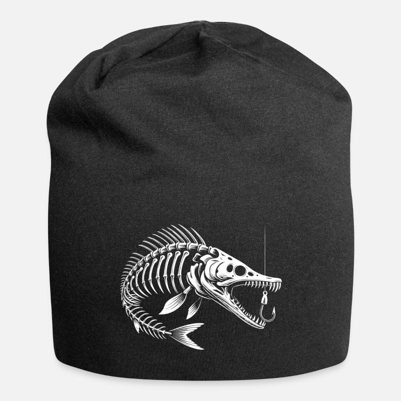 Skeleton Baracuda with Fish Hook - Jersey Beanie - black