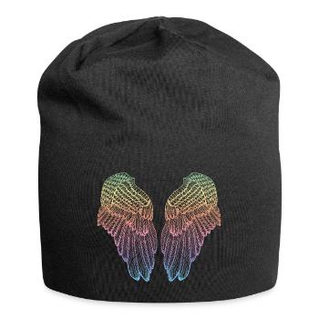 Heart Shaped Rainbow Feather Angel Wings - Jersey Beanie - black - Front