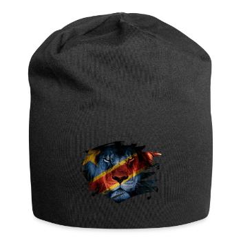 Drapeau de la RD Congo et photo de lion d'Afrique - Bonnet en jersey - noir - Devant