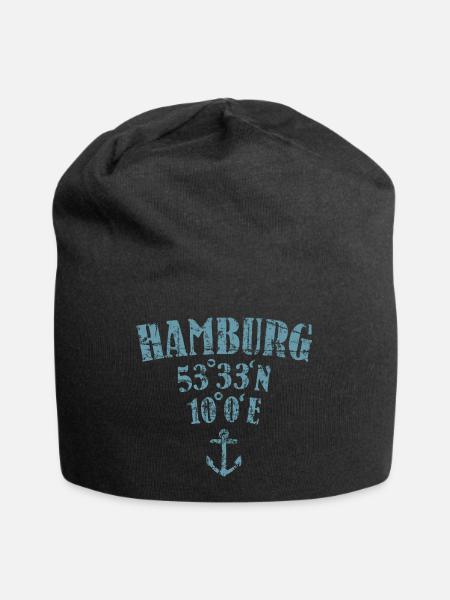 Hamburg Koordinaten - Jersey-Beanie - Schwarz