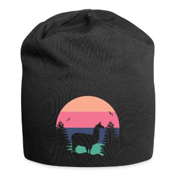 Funny llama sunset vintage llama alpaca - Jersey Beanie - black - Front