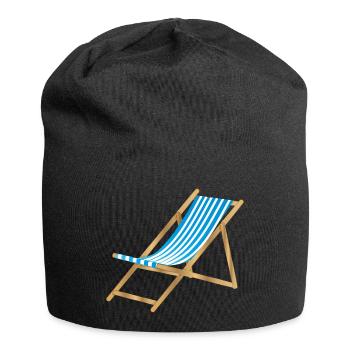 blau weiß gestreifter maritimer Liegestuhl - Jersey-Beanie - Schwarz - Vorne