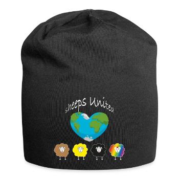 Sheep of the world unite! The world a heart. - Jersey Beanie - black - Front