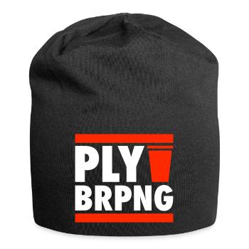 Becher-Typo im Neon-Kontrast - Jersey-Beanie - Schwarz - Vorne