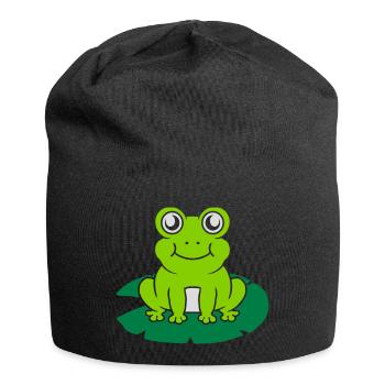 Niedlicher Frosch sitzt Seerose - Jersey-Beanie - Schwarz - Vorne
