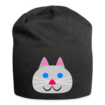Süßes Katzengesicht - Jersey-Beanie - Schwarz - Vorne