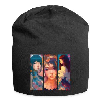 Drei Schönheiten - Jersey-Beanie - Schwarz - Vorne