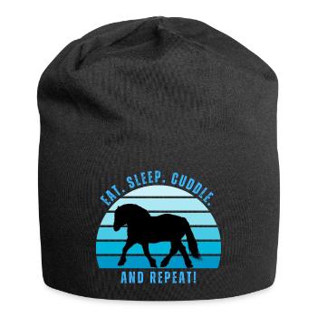 Kaltblut im Trab - Sonnenuntergang im Retro-Stil - Jersey-Beanie - Schwarz - Vorne