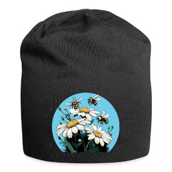 Gänseblümchen und Bienen - weiße/gelbe Blumen - Jersey-Beanie - Schwarz - Vorne
