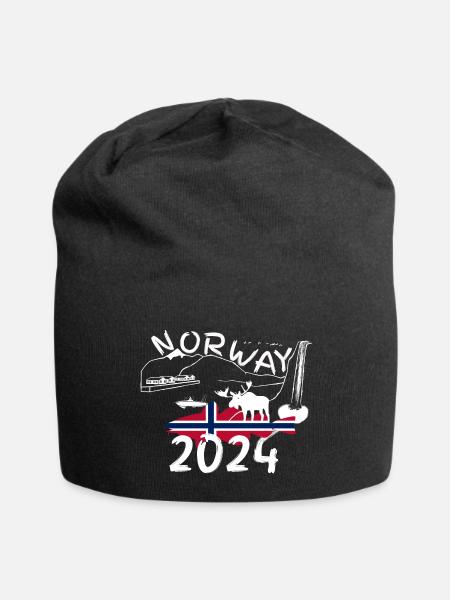Norwegen 2024 Dorsch mit Bergen und Elch Angeln - Jersey-Beanie - Schwarz