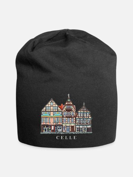 Celle, Handzeichnung Fassaden Altstadt Deutschland - Jersey-Beanie - Schwarz
