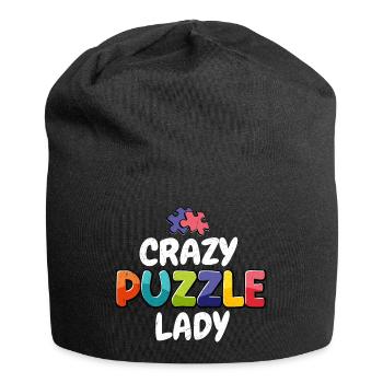 Crazy Puzzle Lady Piece Jigsaw Puzzle - Jersey Beanie - black - Front