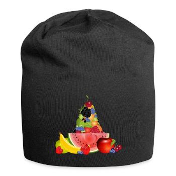 Bunte Früchtepyramide mit Wassermelone - Jersey-Beanie - Schwarz - Vorne