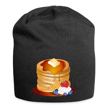 Pancakes Motif with Butter Flake and Maple Syrup - Jersey Beanie - black - Front
