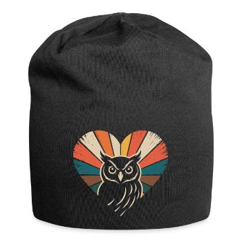 Herz mit Eule im Retro-Stil - Jersey-Beanie - Schwarz - Vorne