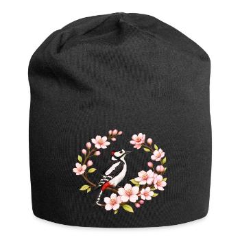 Grand pic tacheté avec motif printanier de cerisiers - Bonnet en jersey - noir - Devant