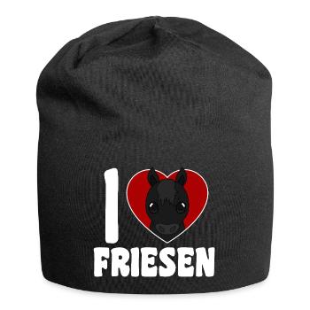 Ich liebe Friesen - Pferdeherz - Jersey-Beanie - Schwarz - Vorne