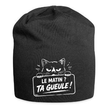 Le matin ? ta gueule ! humour chat café réveil - Bonnet en jersey - noir - Devant