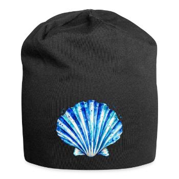 Blaues Muschelmuster Aquarell - Jersey-Beanie - Schwarz - Vorne