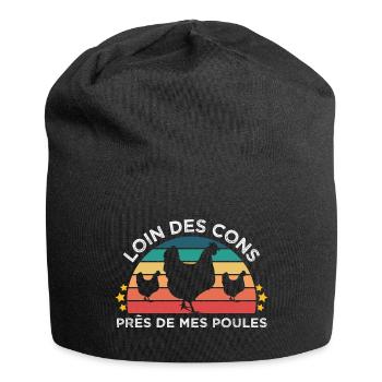 Poule humour près de mes poules cadeau fermier - Bonnet en jersey - noir - Devant