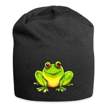 Grenouille drôle vert yeux rouges mignons - Bonnet en jersey - noir - Devant