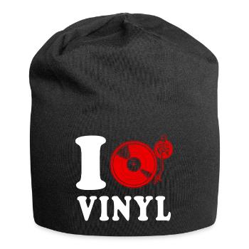 J’aime le vinyle disco coeur drôle spirituel - Bonnet en jersey - noir - Devant