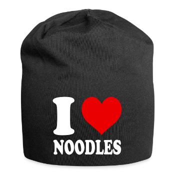 Ich liebe Nudeln, Herz, Lustig, Witzig - Jersey-Beanie - Schwarz - Vorne