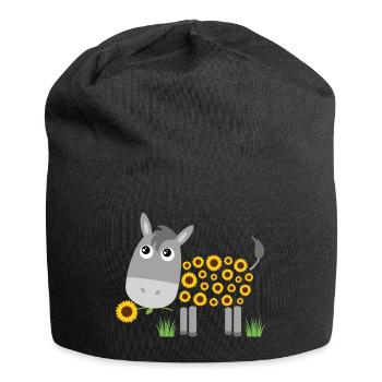 Esel mit Sonnenblumen statt Fell - Jersey-Beanie - Schwarz - Vorne