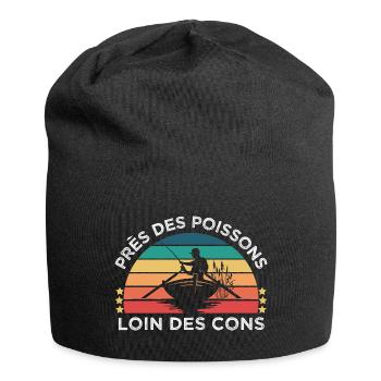 Près des poissons humour pêche cadeau pêcheur - Bonnet en jersey - noir - Devant
