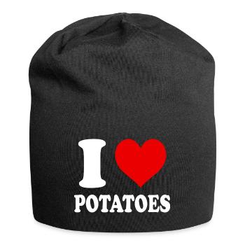 Ich liebe Kartoffeln Veganes Gemüse Essen Lustiges Herz - Jersey-Beanie - Schwarz - Vorne