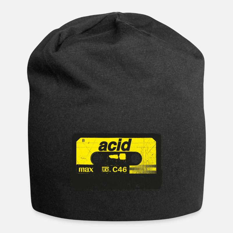 Vintage Acid Rave Cassette - Techno Synth Nerd - Jersey Beanie - black