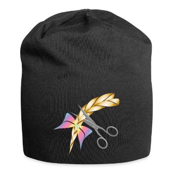 Scissors cut a blonde braid - Jersey Beanie - black - Front