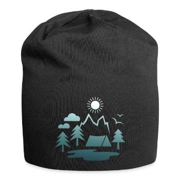 camping, camping, mountains, nature, forest, summer, sun - Jersey Beanie - black - Front