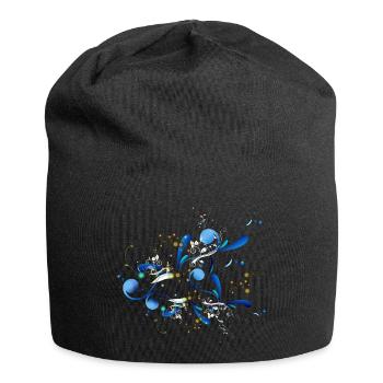 Blumen Ranken Abstrakt Ornament - Jersey-Beanie - Schwarz - Vorne