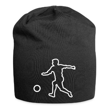 Contour de footballeur avec ballon (blanc) - Bonnet en jersey - noir - Devant