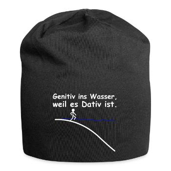 Genitiv ins Wasser weil es Dativ ist | Sarkasmus - Jersey-Beanie - Schwarz - Vorne