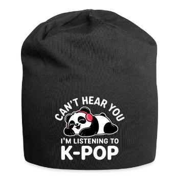 Panda mignon écoutant de la K-pop - Bonnet en jersey - noir - Devant