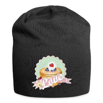 Charmantes Pancake-Motiv mit Sahne und Beeren - Jersey-Beanie - Schwarz - Vorne