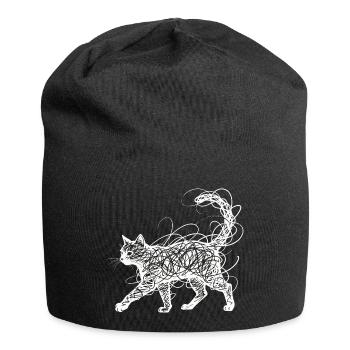 Minimalistisches Scribble Katze Line Art Japanisch - Jersey-Beanie - Schwarz - Vorne