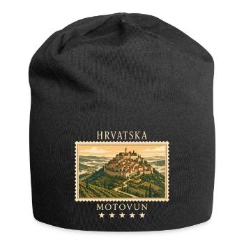 Kroatien Motovun Vintage Reisemarke - Jersey-Beanie - Schwarz - Vorne