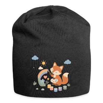 Fox paints a rainbow - Jersey Beanie - black - Front
