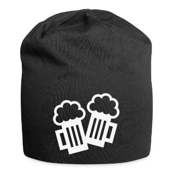 2 Bierkrug Icons Stoßen An (Bier / Maßkrüge / W) - Jersey-Beanie - Schwarz - Vorne