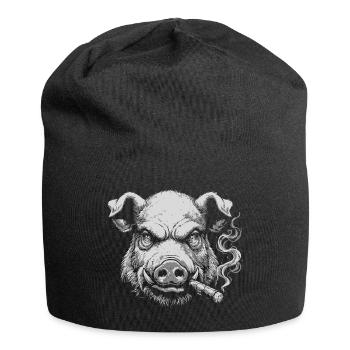 Schwein rauchende Zigarre - Jersey-Beanie - Schwarz - Vorne
