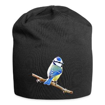 Blau – Vogelillustration - Jersey-Beanie - Schwarz - Vorne